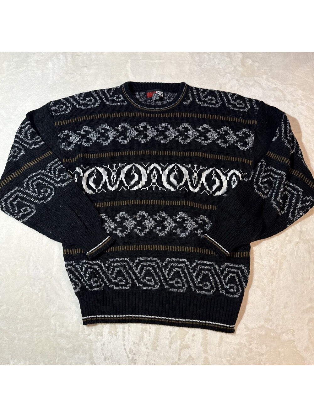 VTG 80s 90s Todays News Sweater Mens Large L Retro Crew Neck Acrylic